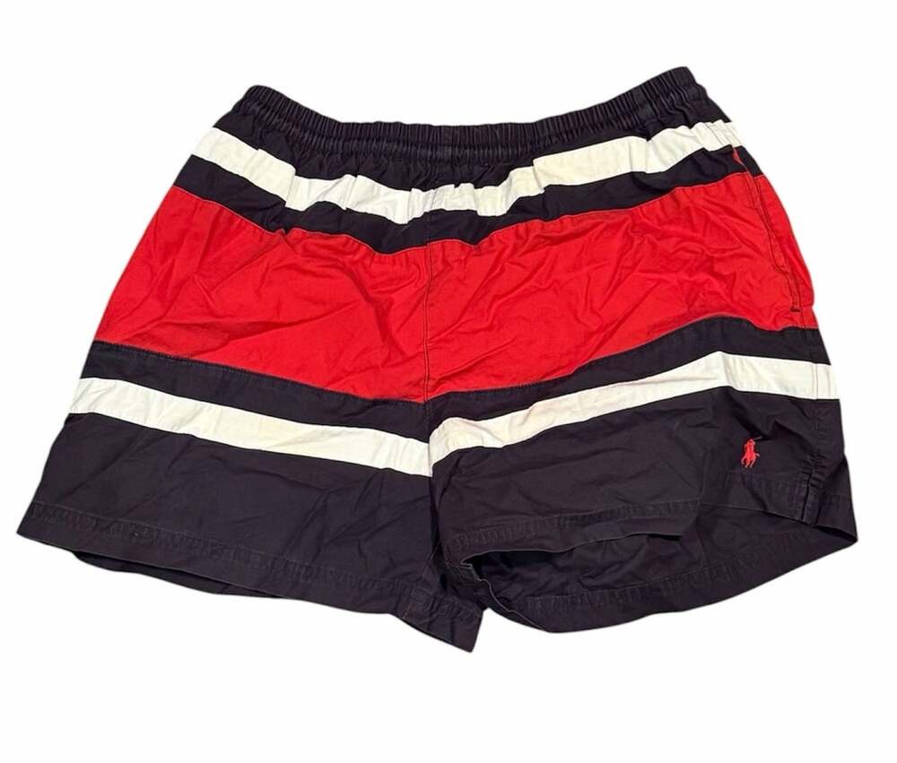 Vintage 90s Polo Ralph Lauren Swim Trunks Shorts Red Blue White Men's Retro